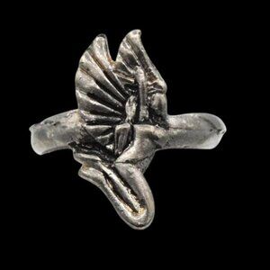 Vintage Fairy Lady Angel Ring Silver Tone Art Nouveau Style